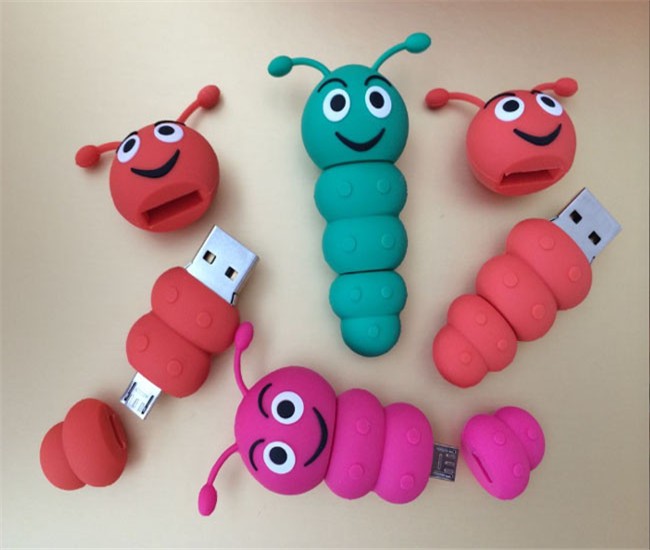 毛毛蟲手機U盤—創意雙插頭卡通U盤 手機U盤定制工廠